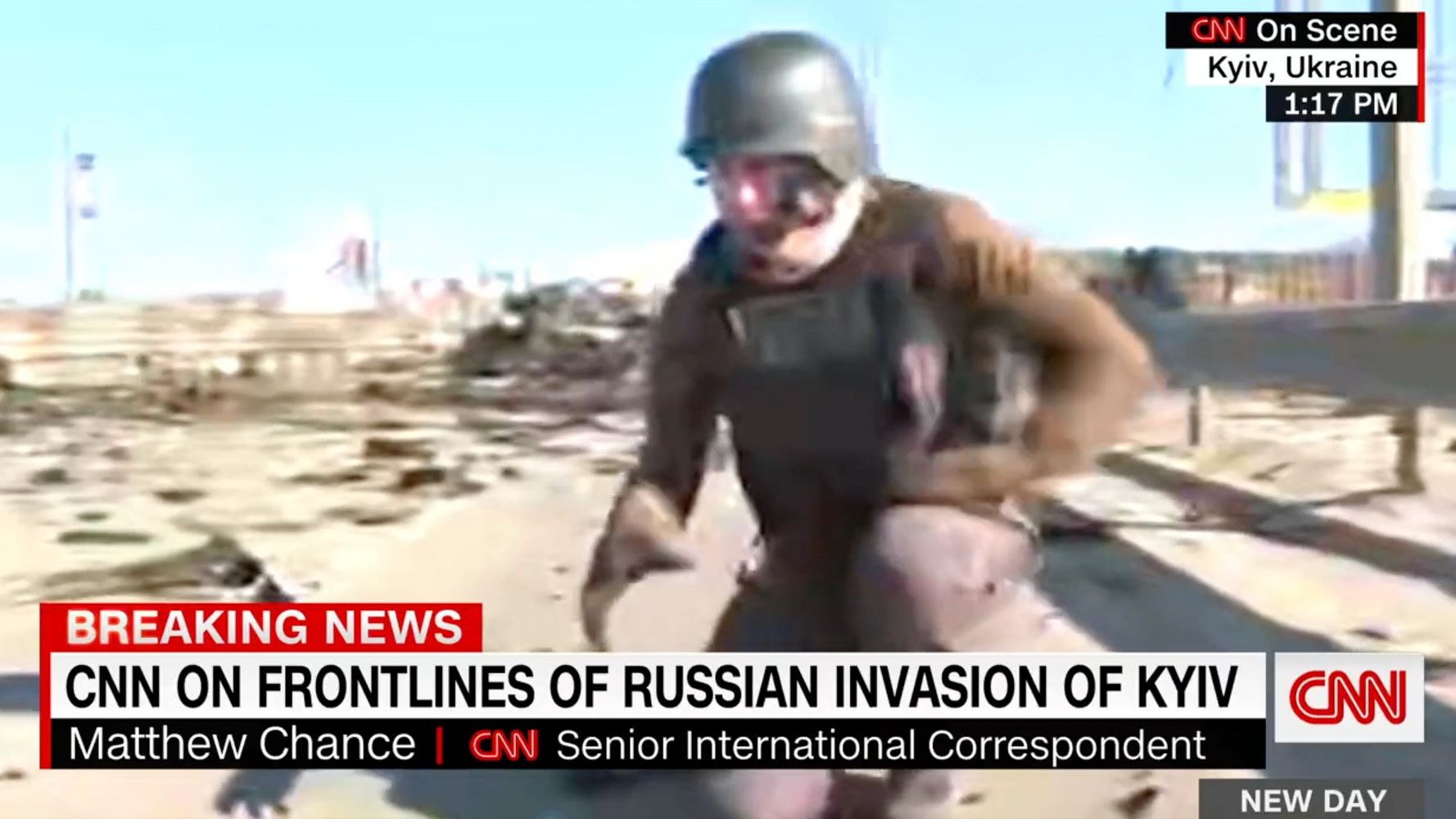 CNN Correspondent Backs Away From Grenade During Live Report From Kyiv